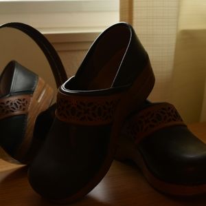 Black Dansko Clogs Lace Detail